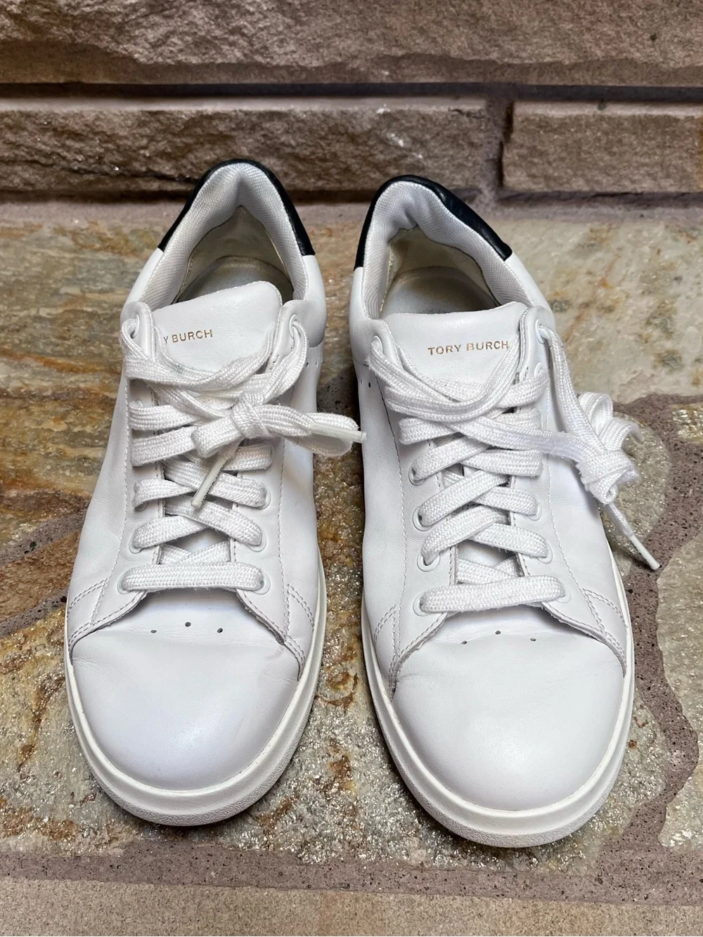 Tory Burch Howell Court leather sneakers Gold Logo Back White 8